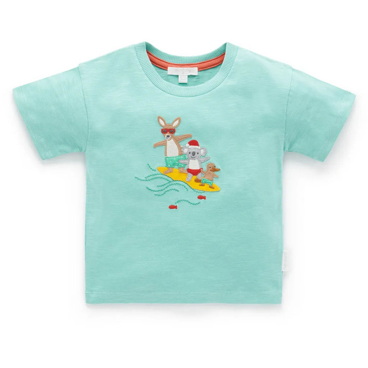 Purebaby Organic Christmas Surfers Tee Leaf Print