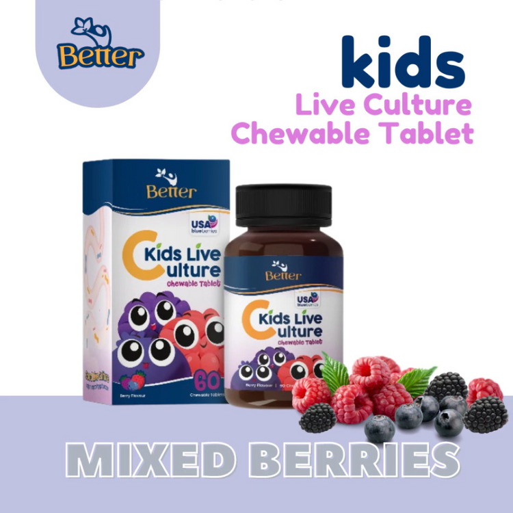 (HALAL) Better Kids Live Culture Chewable Tablet 60’s. Probiotic – 100% Natural Colours and No Preservatives