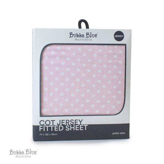 Bubba Blue Polka Dots Cot Jersey Fitted Sheet (77 x 132 x 19cm)