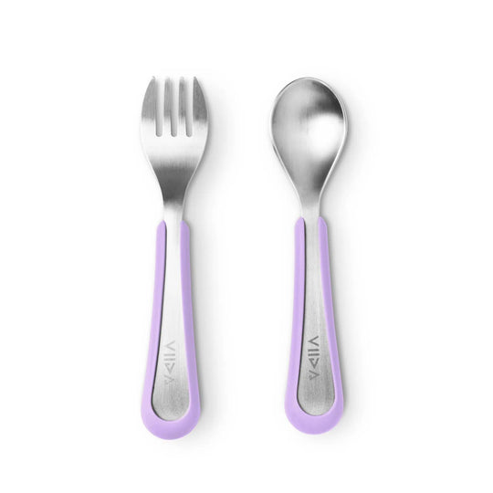 Viida Souffle Antibaterial Stainless Steel Fork & Spoon (L) - Cosmic Mauve