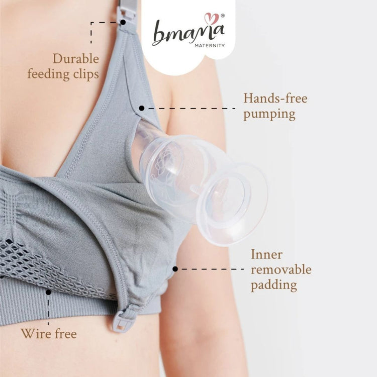 Bmama 2 Ways Hands-Free Pumping Nursing Sport Bra - Beige