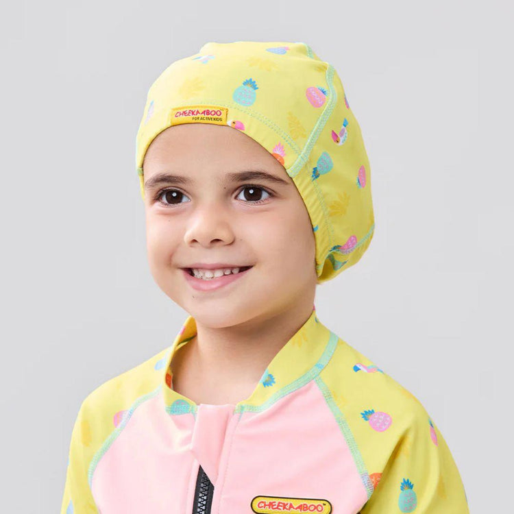 Cheekaaboo Protective Toddler Swim Cap UV Protection Spandex - Peach Pineapple (2-8yrs)
