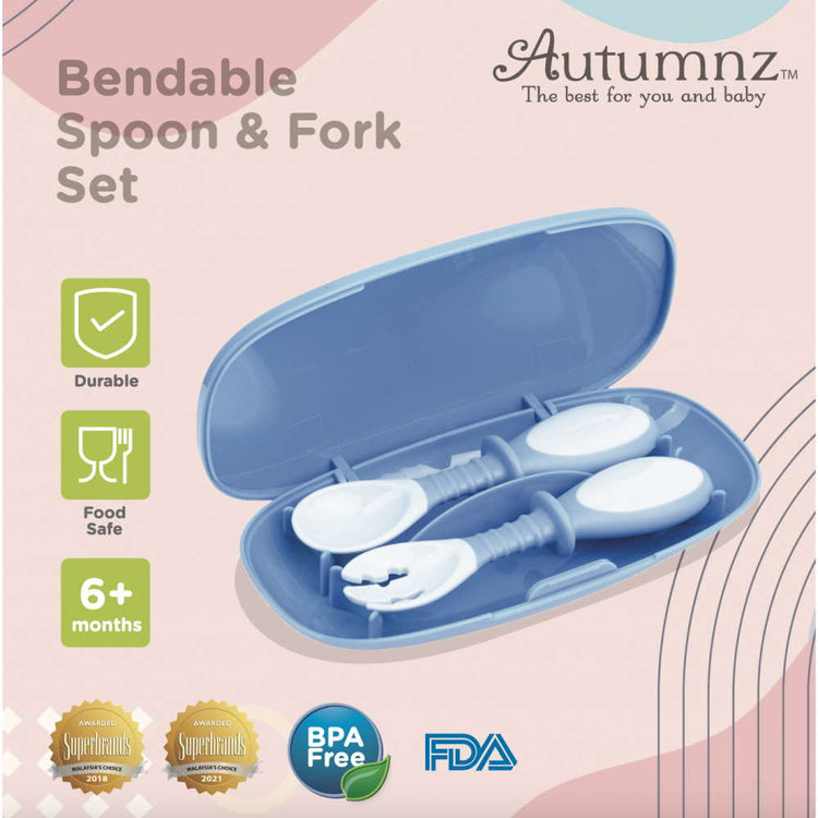 Autumnz Bendable Spoon + Fork Set - Blue/Pink (6m+)