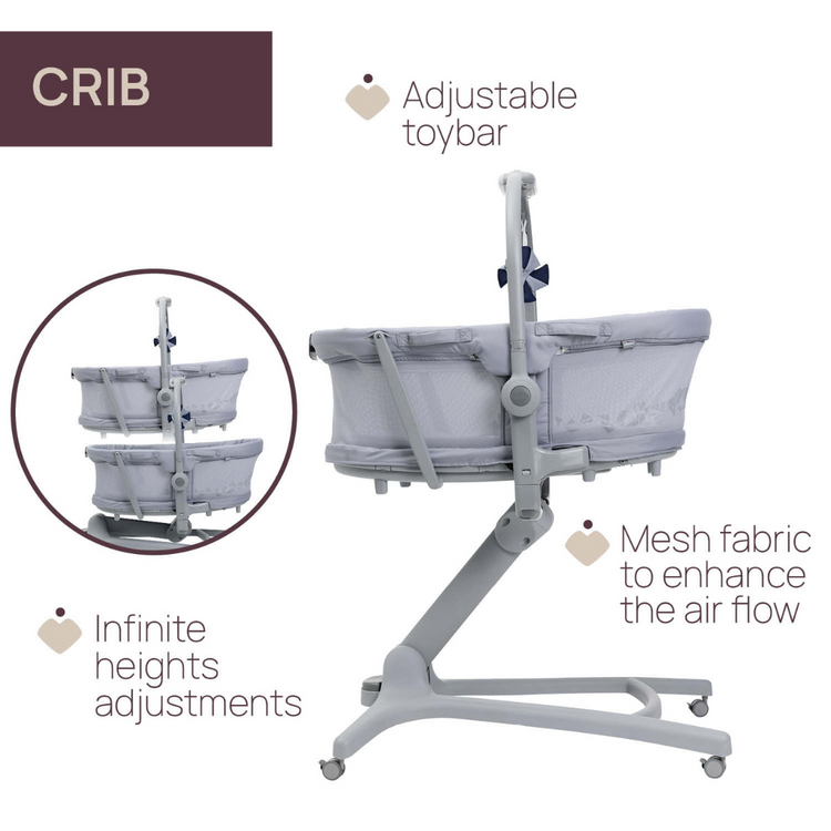 Chicco Baby Hug 5in1 Pro Baby Crib - Earl Grey | Adjustable Height