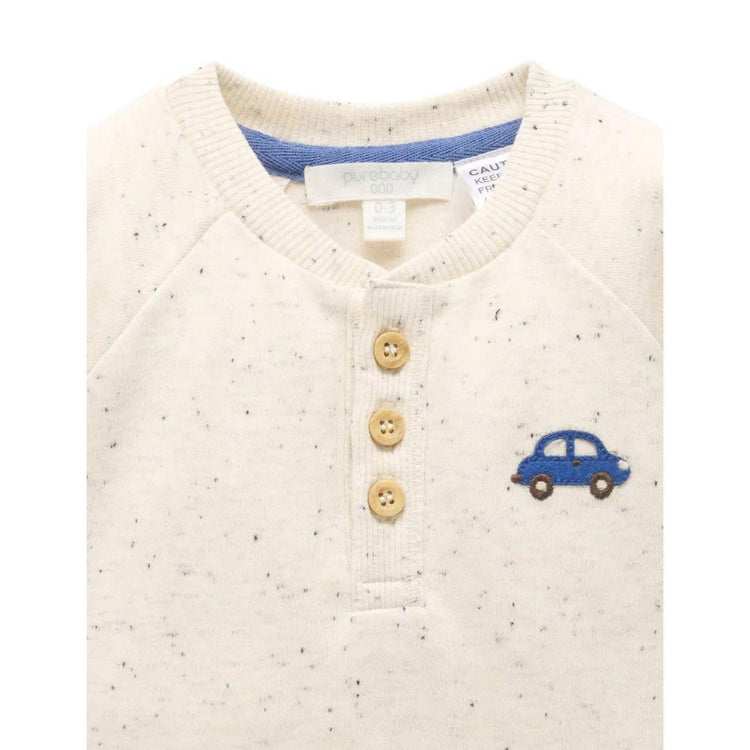 Purebaby Organic Wheat Neppy Print Thick Henley Bodysuit
