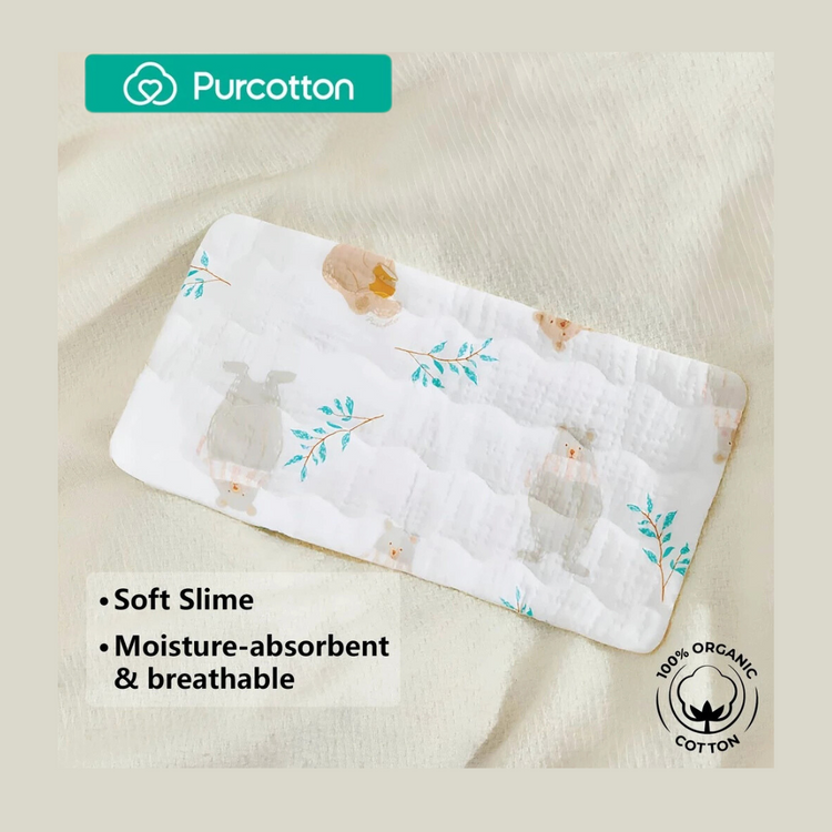 Purcotton Baby Gauze Flat Pillow Tea Time Bear 40 x 20cm