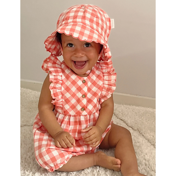 Purebaby Organic Baby Kids Coral Gingham Romper