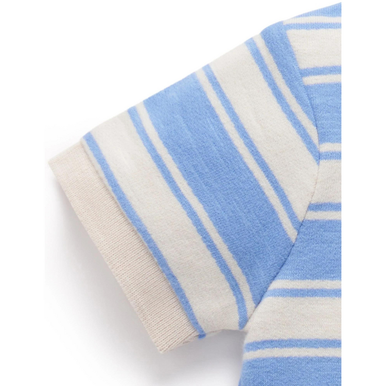 Purebaby Organic Striped Polo Growsuit Ocean Stripe