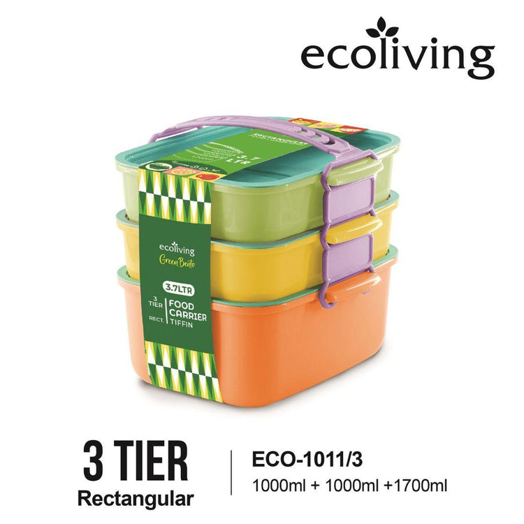 EE JIA Ecoliving 3-Tier Rectangular Food Container (ECO-1011/3) (Random Colour)
