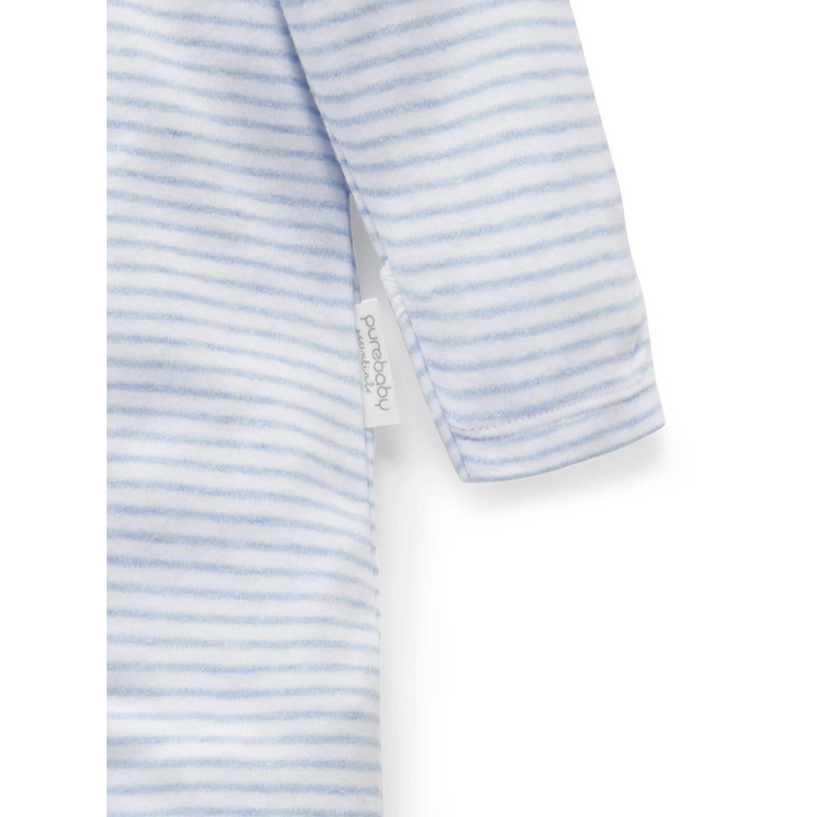 Purebaby Organic Zip Growsuit - Pale Blue Melange Stripe