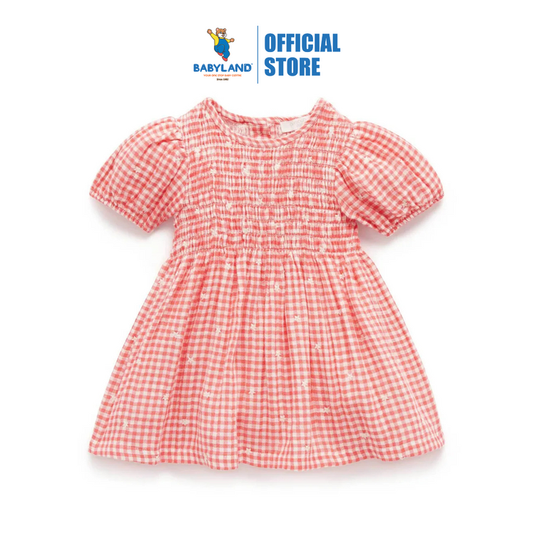 Purebaby Organic Gingham Star Broderie - Festive Shirred Dress