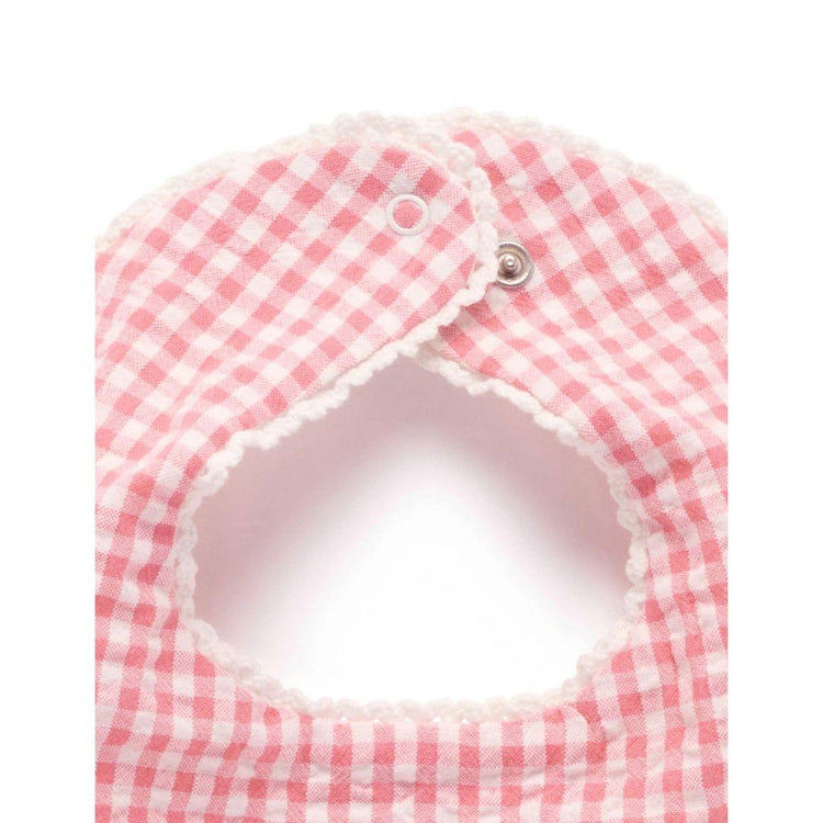 Purebaby Organic Pomegranate Gingham Print Strawberry Gingham Bib