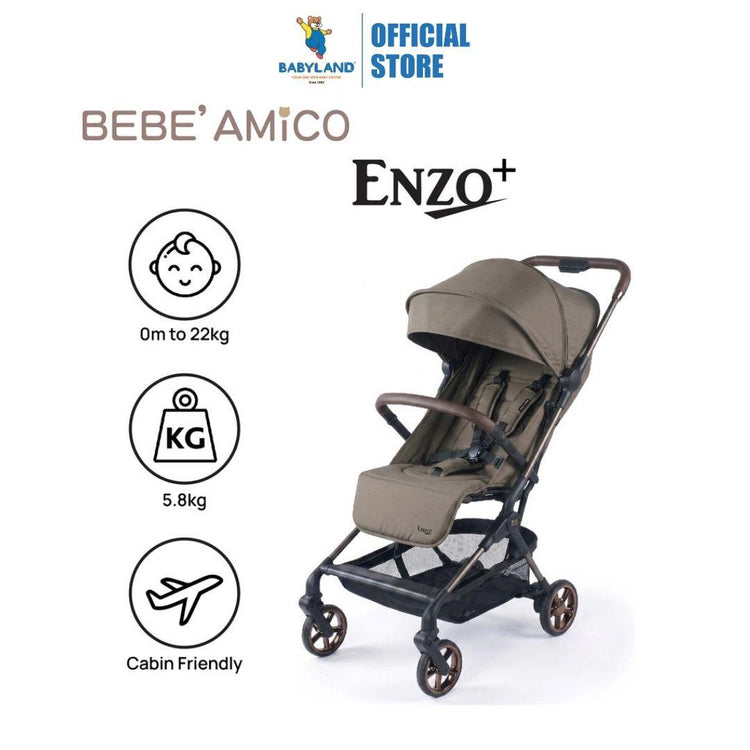 Bebe Amico Enzo+ Lightweight One Way Facing Stroller (5.8kg) - Suitable from Newborn to 22kg