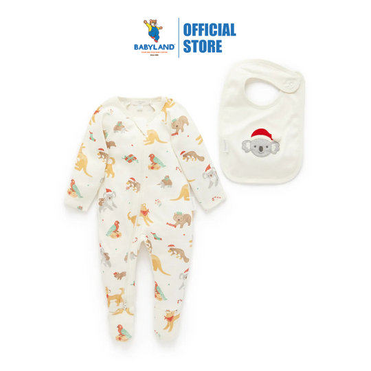 Purebaby Zip Growsuit And Bib Pack Australian Christmas