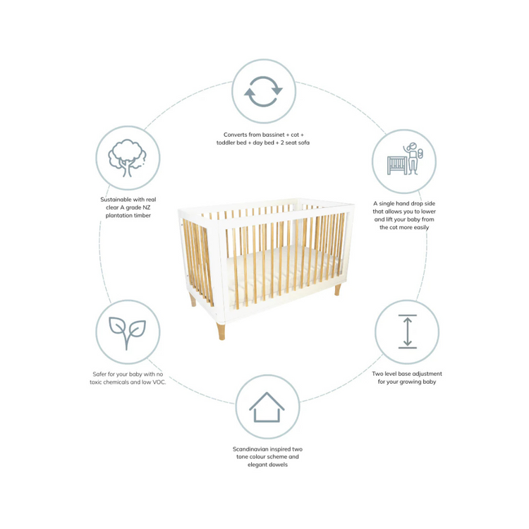 Babyhood Riya Cot - Beech & White ( Newborn to 5 years old )