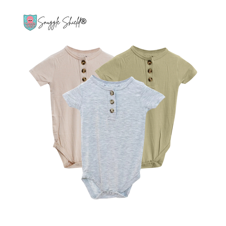 Snuggle Shield® Bamboo Short Sleeve 3 Button Onesie