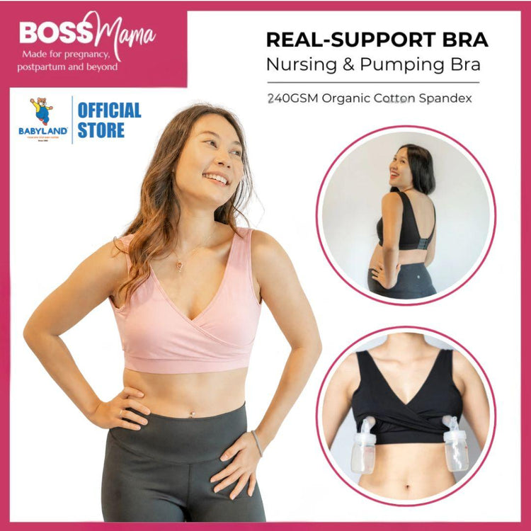 Boss Mama Real-Support Bra - Blush Pink | Pregnancy, Nursing and Pumping Bra -Friendly Wireless Soft Thick Band Flexible