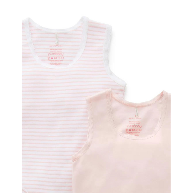 Purebaby 2 Pack Organic RIB  Singlet Bodysuit - Pale Pink Pack