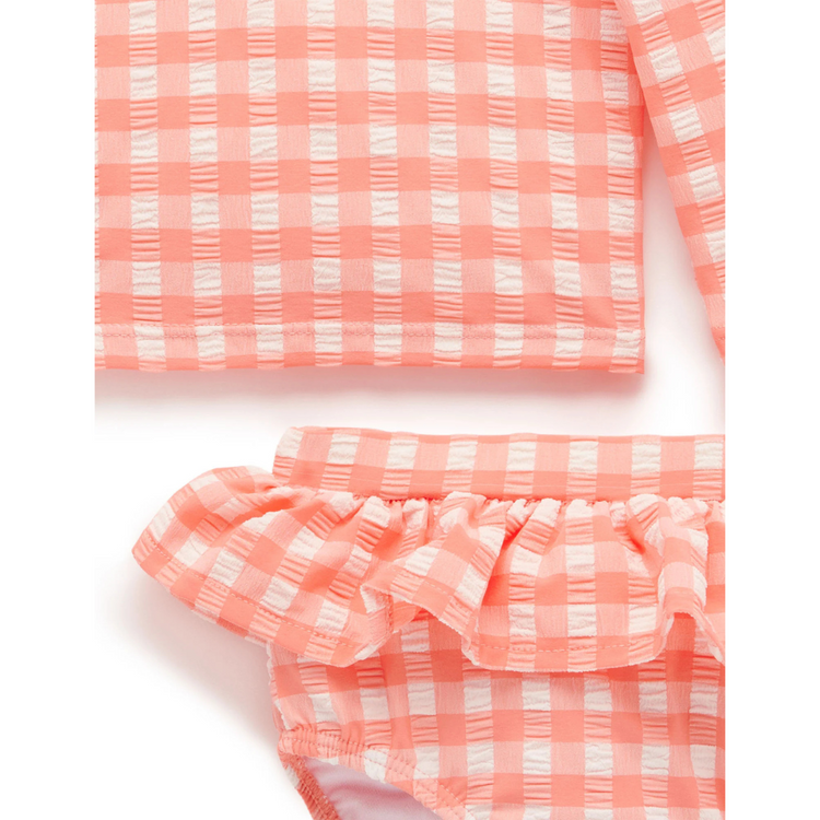 Purebaby Organic Long Sleeve Rashie Set (Swimwear) - Coral Gingham