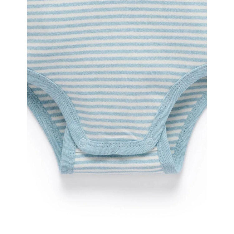 Purebaby Organic Moonstone Stripe Print Thick Appliqued Bodysuit