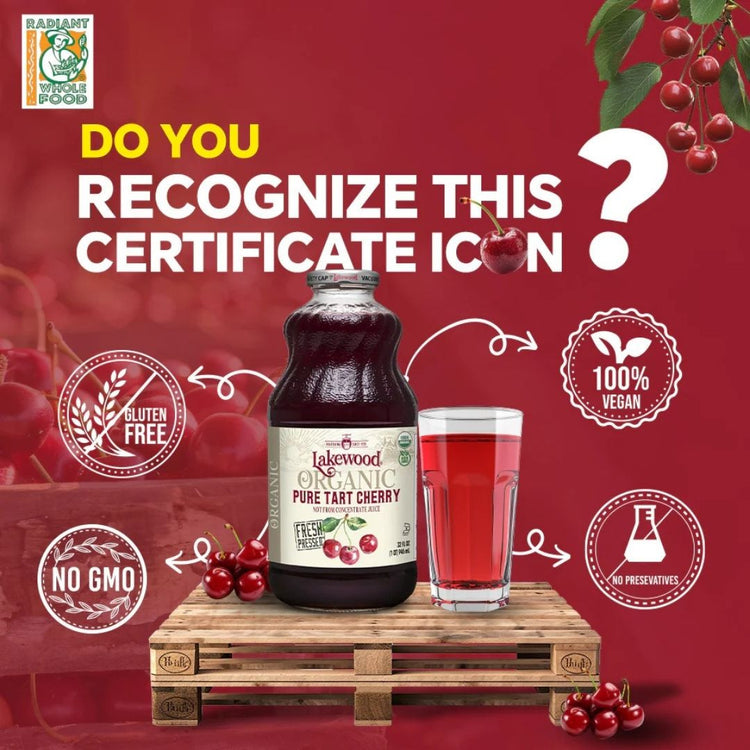 Lakewood Gluten Free Organic Pure Tart Cherry Juice (32oz) - Gout Relieve & Insomnia