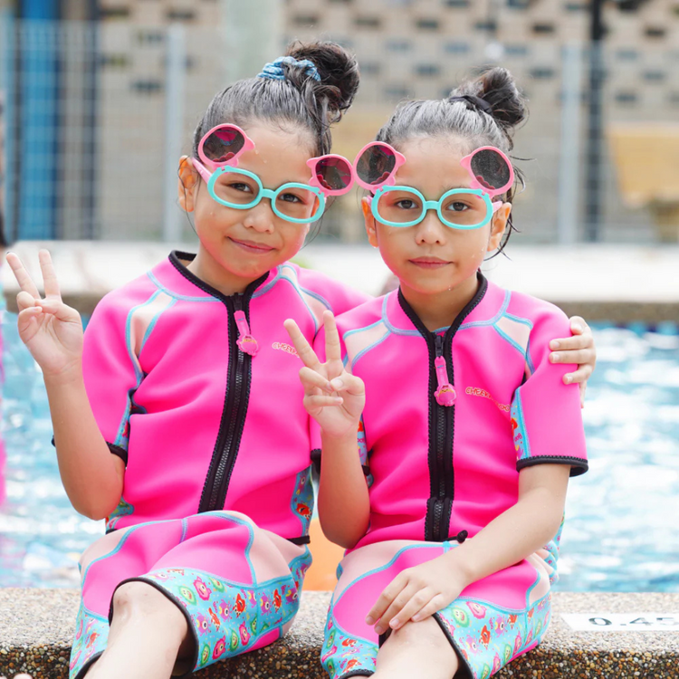 Cheekaaboo Twinwets Toddler Thermal Swimsuit UPF50+ Pink Monster