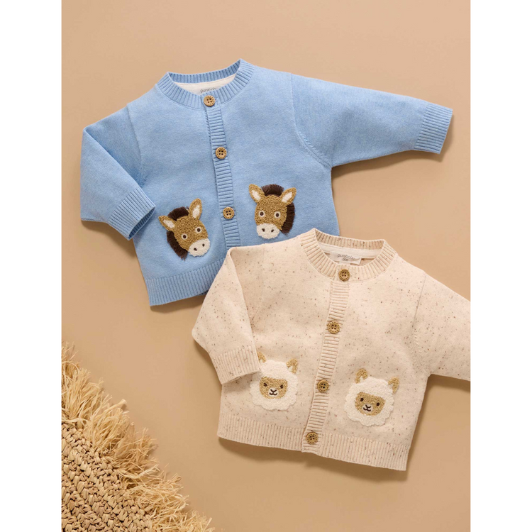 Purebaby Organic Llama Fiesta Friends Cardigan - Sand Neppy Print