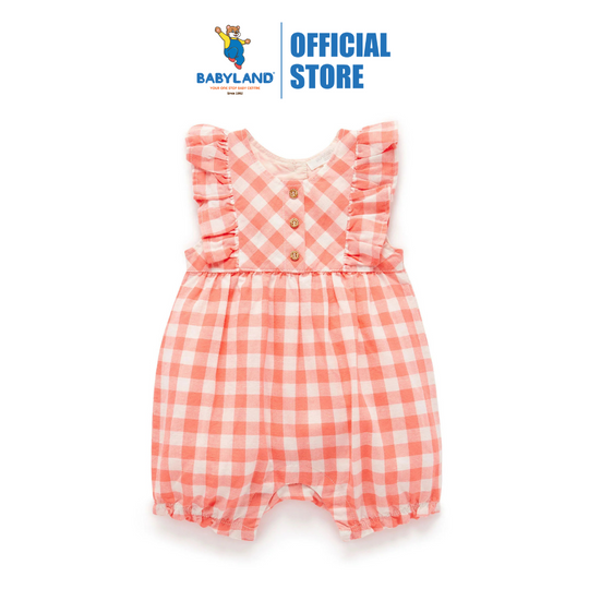 Purebaby Organic Baby Kids Coral Gingham Romper