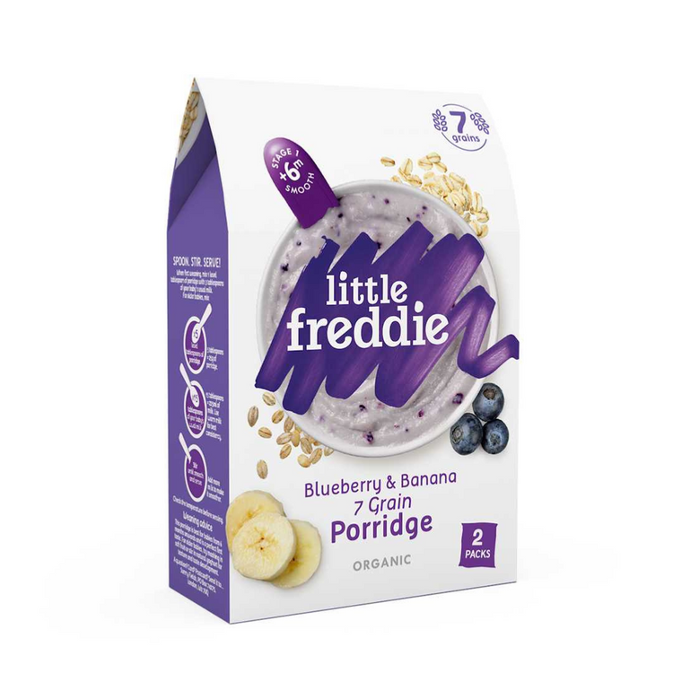 Little Freddie Organic Baby Porridge 2*80g (6-7m+)Baby Rice, 7 Grain with Blueberry