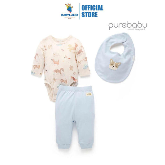 Purebaby Organic Garden Puppy Print 3 Piece Gift Set