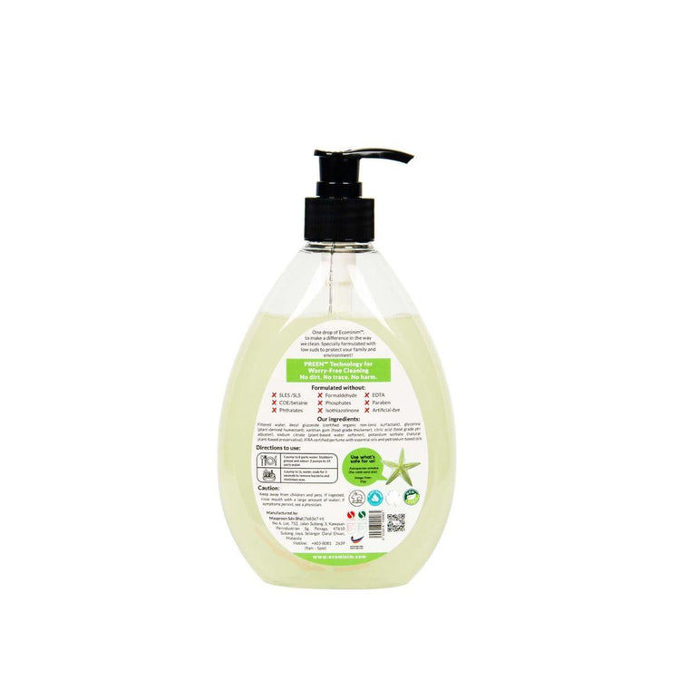 Ecominim Concentrated Liquid Dishwash Eczema-prone Safe 480mL | Plant Based, No SLES/SLS, sensitive Skin safe, safe for rashes