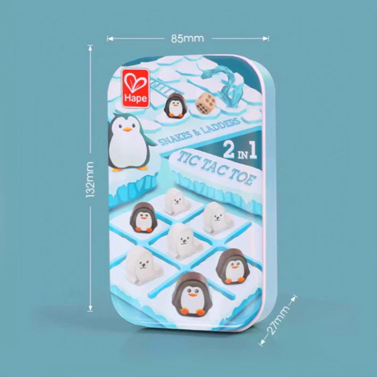 Hape 0478 2-IN-1 Pocket Games Tic Tac Toe / Snakes & Ladders Suitable For Kids Age 3+ Years