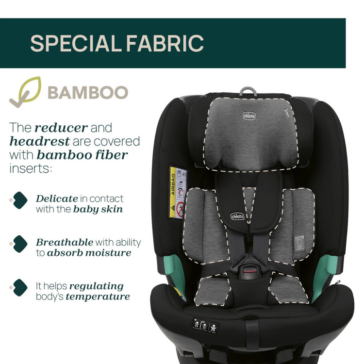 Chicco Fullseat 360 i-Size R129/03 Standard Car Seat with Base - Black Satin | Bamboo Fabric
