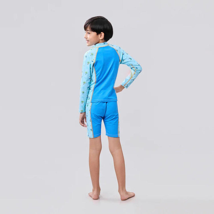 Cheekaaboo AquaLite Swimsuit Nylon 2-Piece UPF50+ Blue Palm Tree