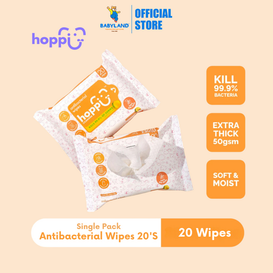 Hoppi Premium Baby Antibacterial Wipes 20'S