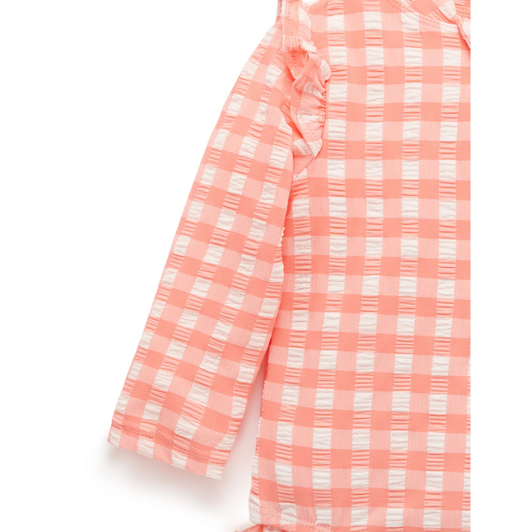 Purebaby Organic Baby Kids Frilly Long Sleeve Swimsuit Coral Gingham