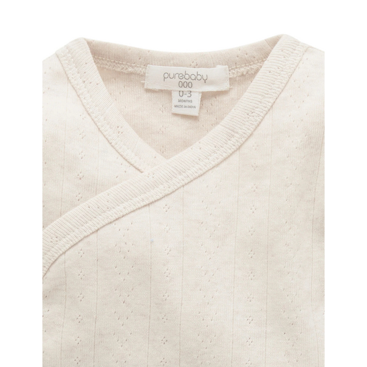 Purebaby Organic Long Sleeve Wrap Bodysuit - Wheat Melange Pointelle