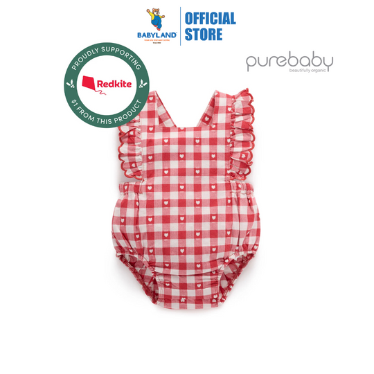 Purebaby Organic Overall Bodysuit - Heart Gingham