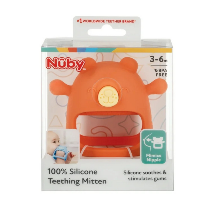 Nuby Silicone Wrist Grip Teething Mitten Bear ( 3+ months )