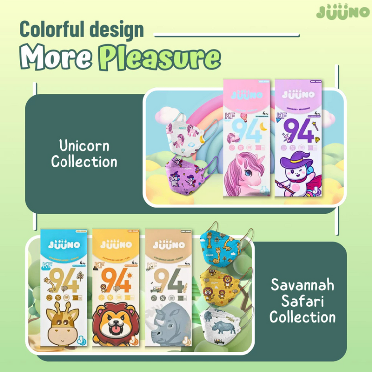 Juuno Kids Mask KF94 Safari Leo 10'S - Orange | Protective 4Layer Protective >98% 3D Mask