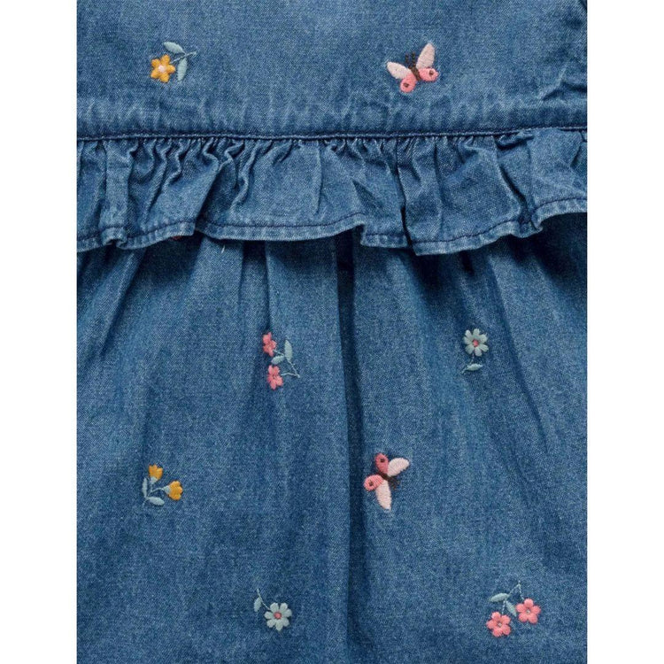 Purebaby Organic Ladybird Broderie Print Denim Embroidered Dress