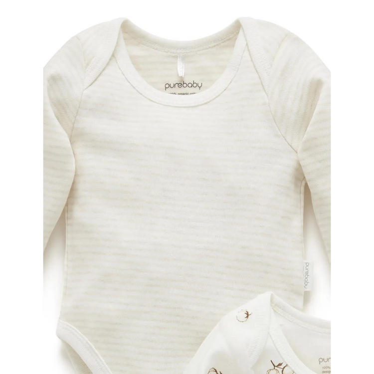 Purebaby 2 Pack Organic Baby Easy Neck Long Sleeve Bodysuit - Vanilla Cottonbud