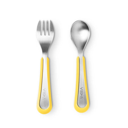 Viida Souffle Antibaterial Stainless Steel Fork & Spoon (L) - Lemon Yellow