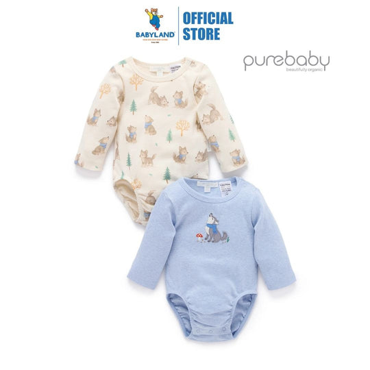 Purebaby Organic Bodysuit Wolf Cub Print 2 Pack