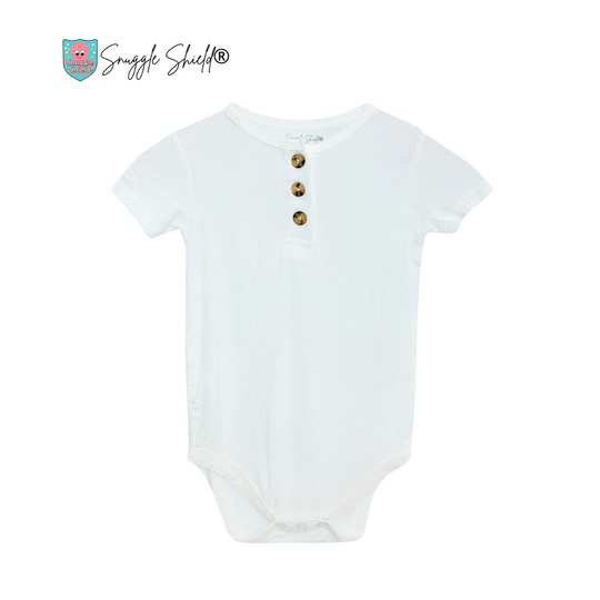 Snuggle Shield® Bamboo Short Sleeve 3 Button Onesie White (0-3M)