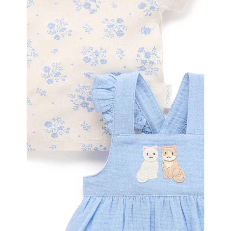Purebaby Organic Bluebell Print Embroidered Overall Set