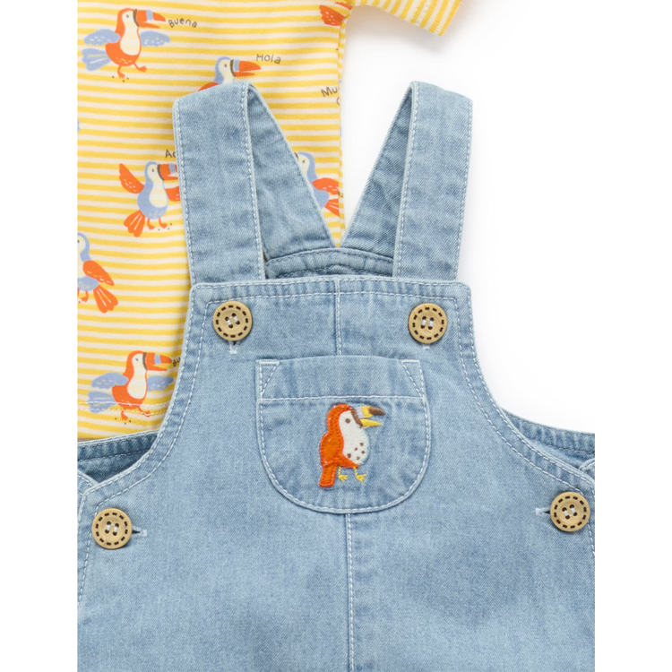 Purebaby Organic Toucan Overall Set - Faded Denim