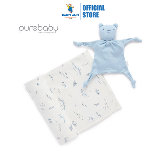 Purebaby Organic Bunny Rug & Snookie Pack Vanilla Nautical