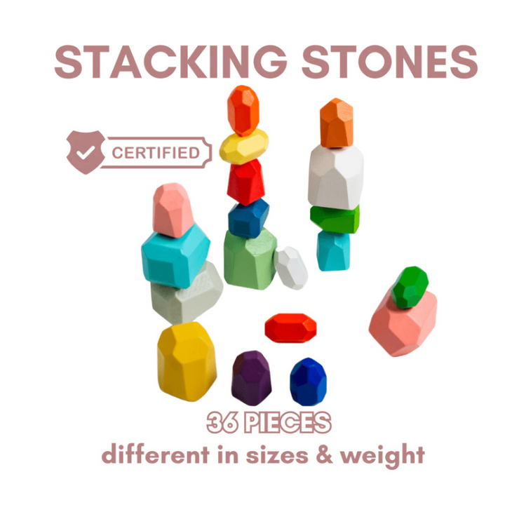 PureDays Wooden Colorful Stacking Stones (36Pcs)