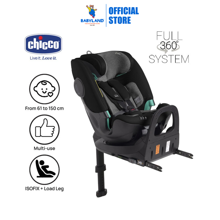 Chicco Fullseat 360 i-Size R129/03 Standard Car Seat with Base - Black Satin | Bamboo Fabric